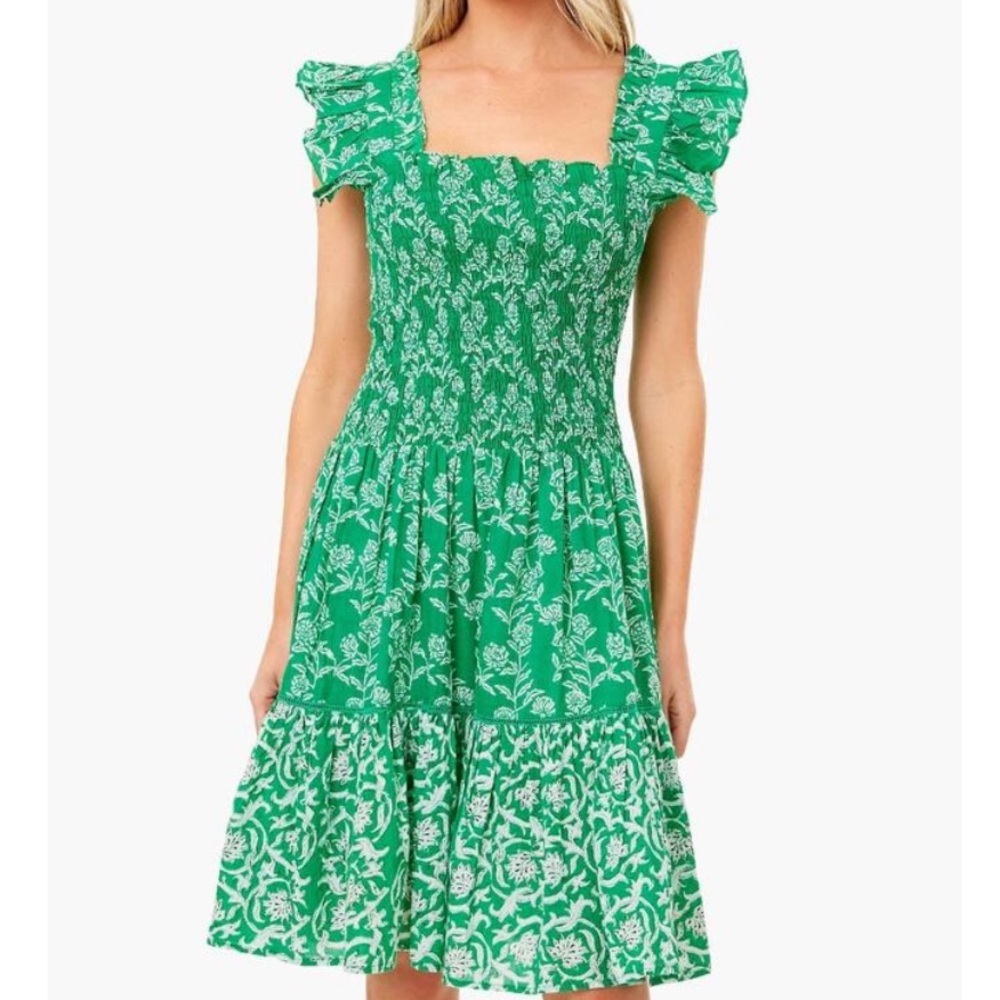 Ro’s Garden Elena Smocked Mini Frankie Green Dress XL 100% Cotton Tuckernuck EUC
